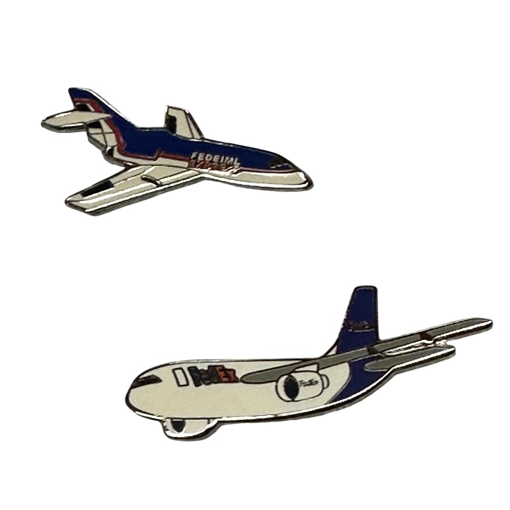 VTG FedEx Federal Express Lapel Pins White Blue Airplane Aviation Pilot Set